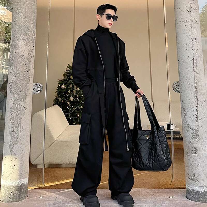 Autumn Fashion Personality Asymmetric Design High Street Hooded Jacket Baggy Casual Pants Men Two-Piece Sets