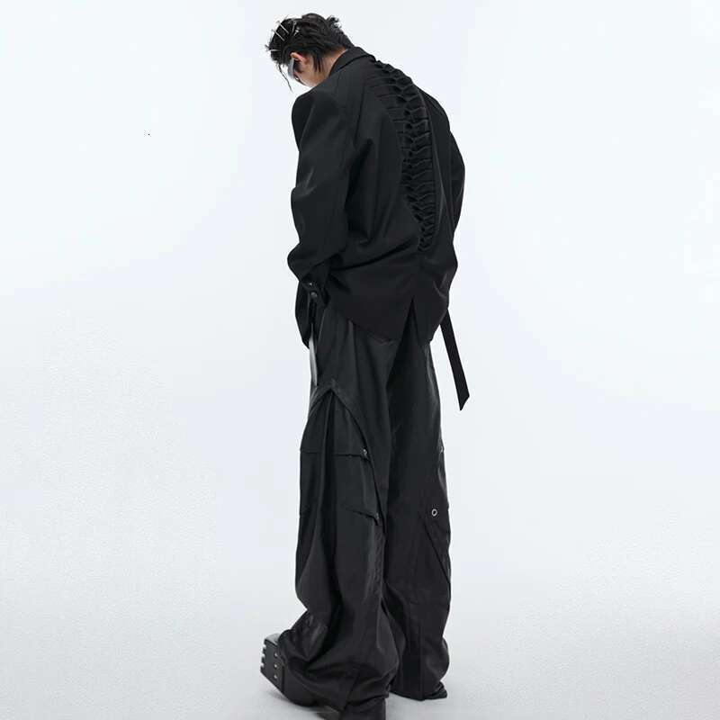 Fashion Pleated Design Solid Color Suit Jackets Original Elegant Trendy Korean Clothes Men's Blazers