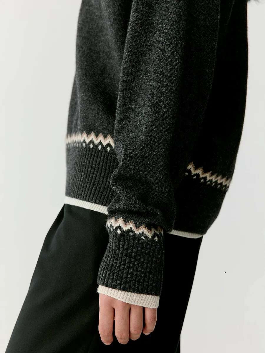 2024 Autumn And Winter New Wool Blend Half Zip Stand Collar Woolen Women Loose Jacquard Knit Bottom Jumper Sweater Top