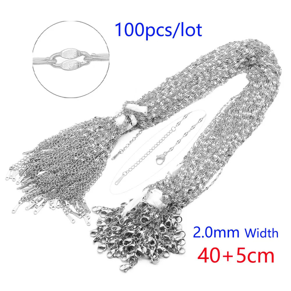 100pcs/Lot Bulk Wholesale 304 Stainless Steel Cable Link Rolo Chain Necklace for DIY Jewelry Making Silver Gold Color 45-50cm 250107
