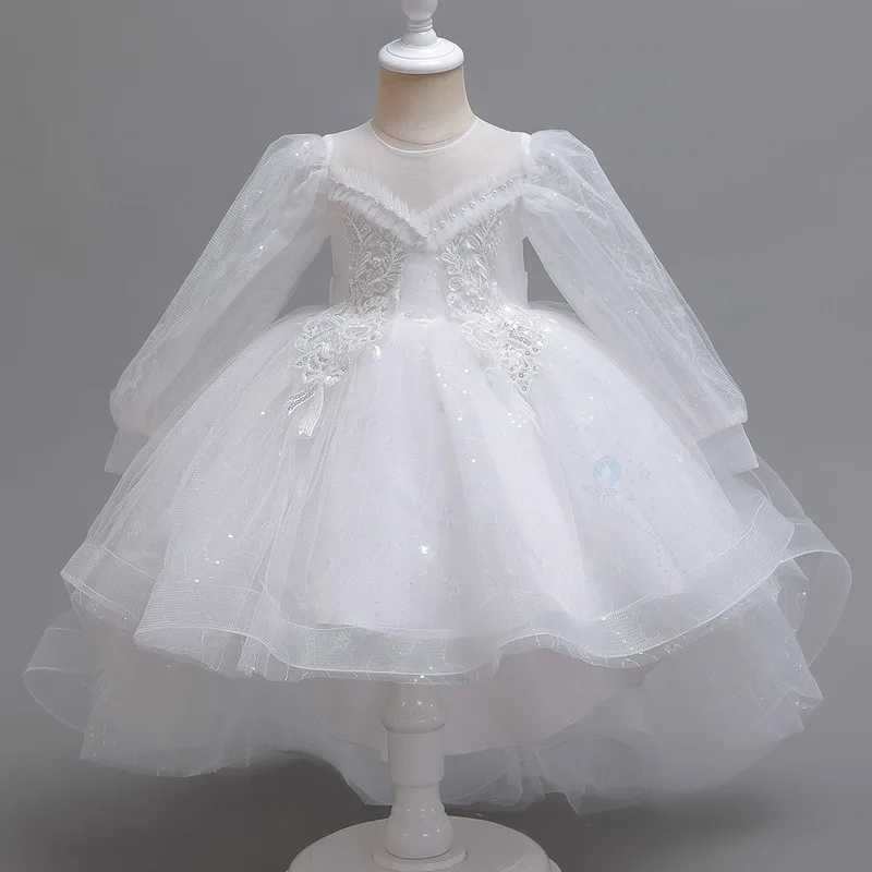 Fashion Kids Dresses for Girls Lace Long Sleeve Flower Girl Dresses for Weddings Summer Children Girls Par Dress 3-12 YearsXJ250108