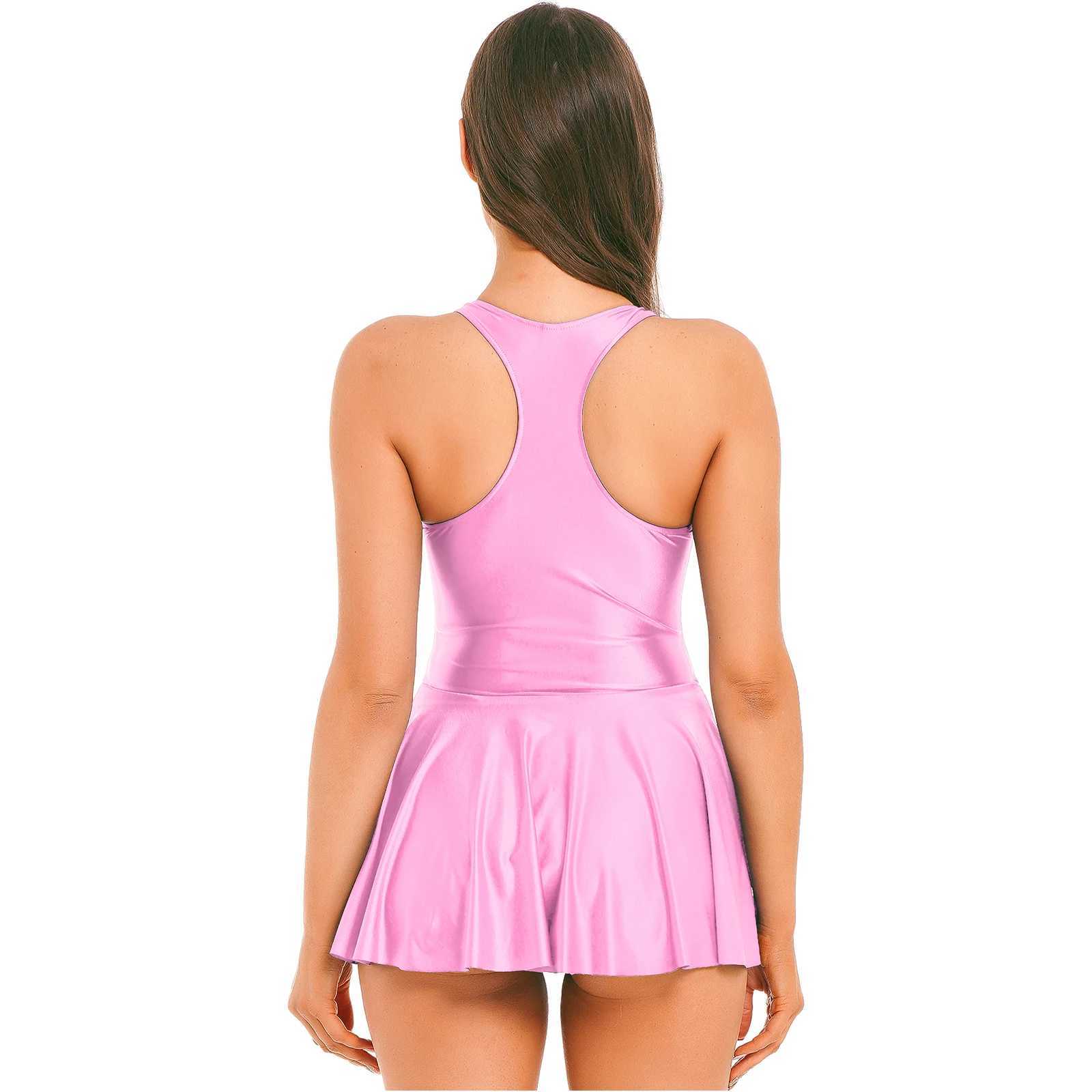Womens Swimsuit U Neck otard Dres Sportswear Swimwear Glossy Tank Dr One-Piece Sev Yoga Balt Dance CostumeXJ240108