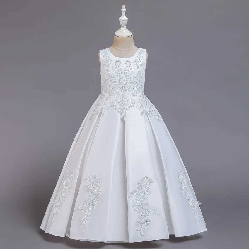 Girls Ground-Length Dress Embroidered Satin Beaded Dress Host Flower Girl Princess Dress Runway Dress Girls Birthday DressXJ250108