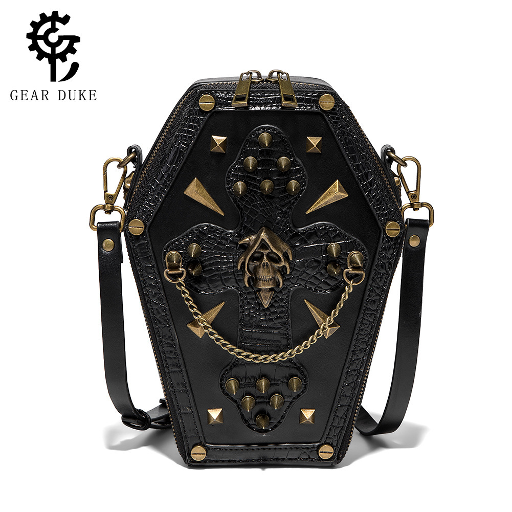 TEMU New Punk Skull Head Coffin Motorcycle Chain Women's One Shoulder Crossbody Bag