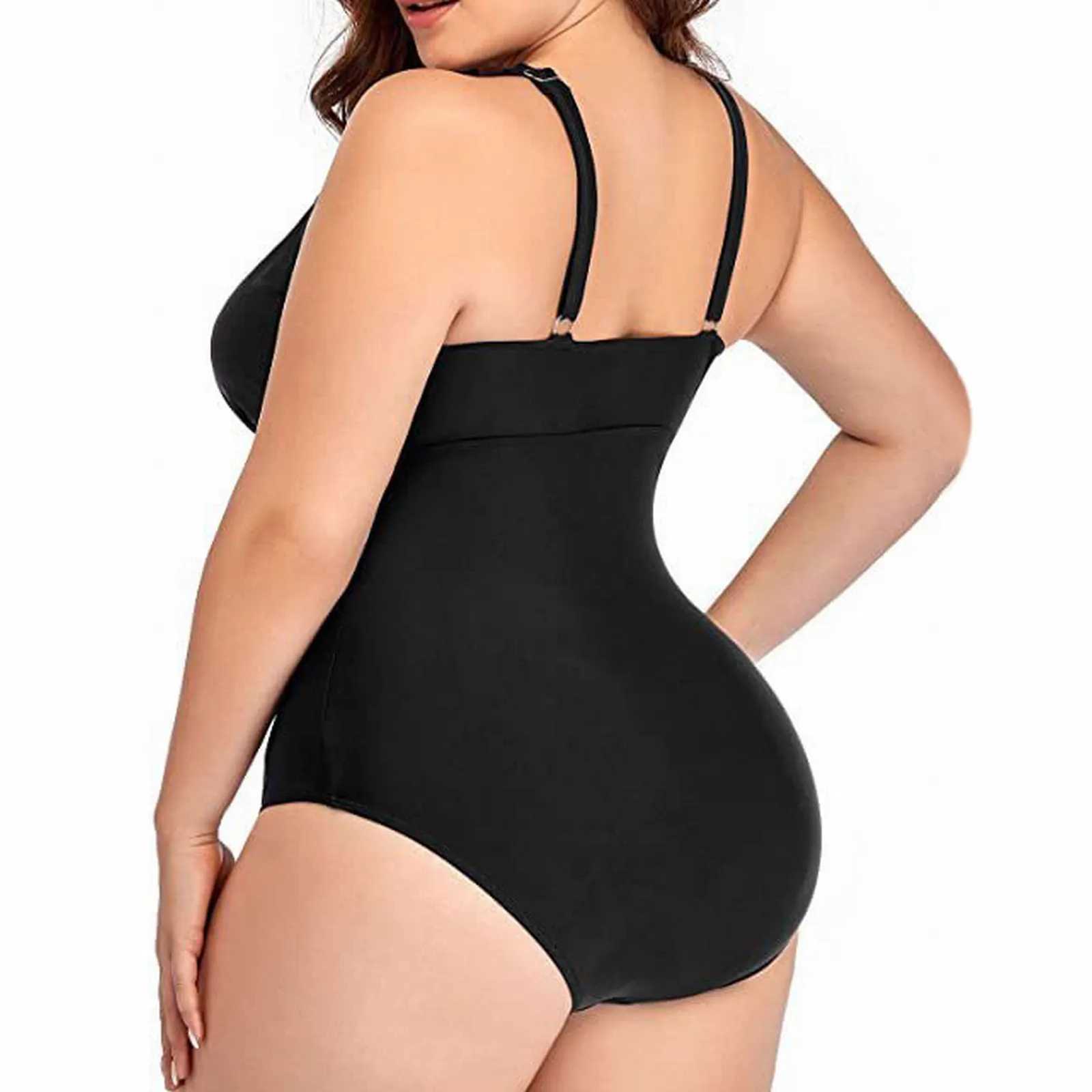 Large Size 2024 Sexy Chubby Plus Size Solid Color Swimwear Women Mesh Patchwork Push UP One Piece Swimsuit ss Bathing SuitXJ240108