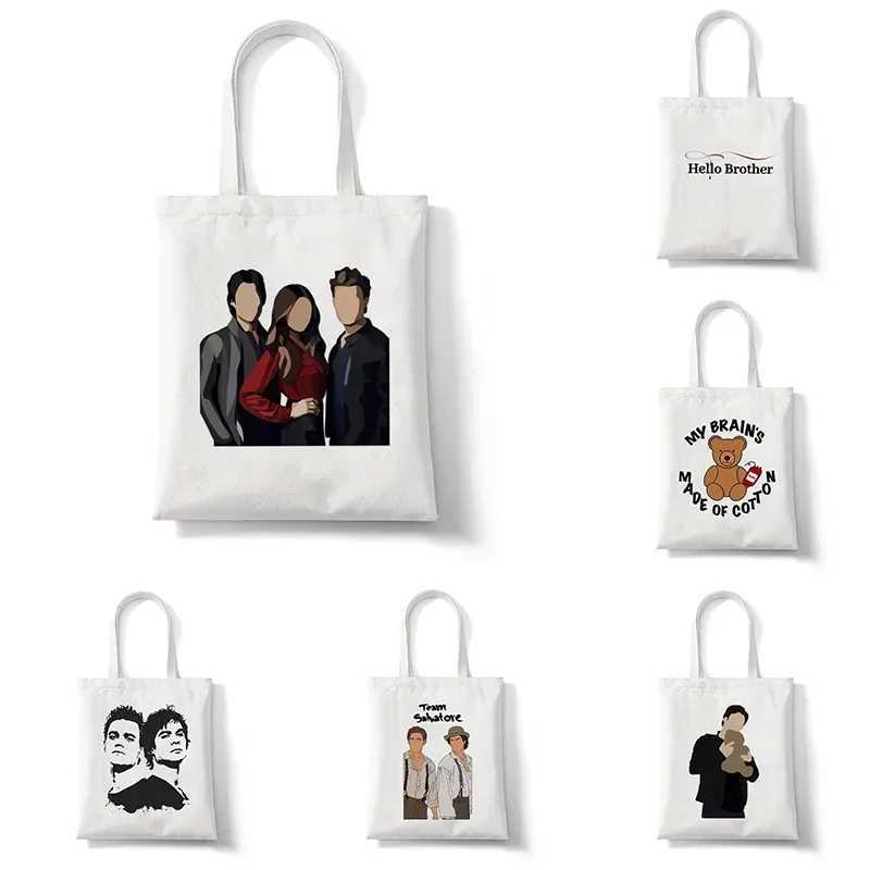 Kawaii Vampire Diaries Shopping Womens Handbags Cotton Shopping Bags Bolsa Compra Womens Sac Tissu W250109