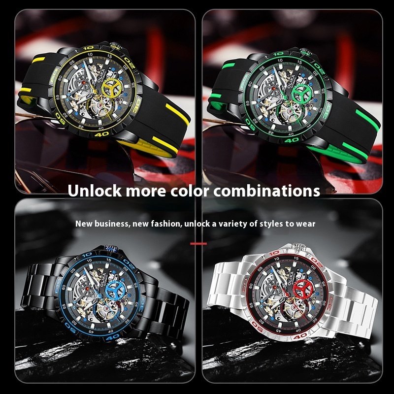Stylish Men's Automatic Skeleton Mechanical Watch with Luminous Features