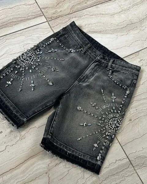Y2K Streetwear Shorts Jeans Men Women Harajuku Hip Hop Gothic Masonry Retro Loose Denim Fitness Casual Basketball 250107