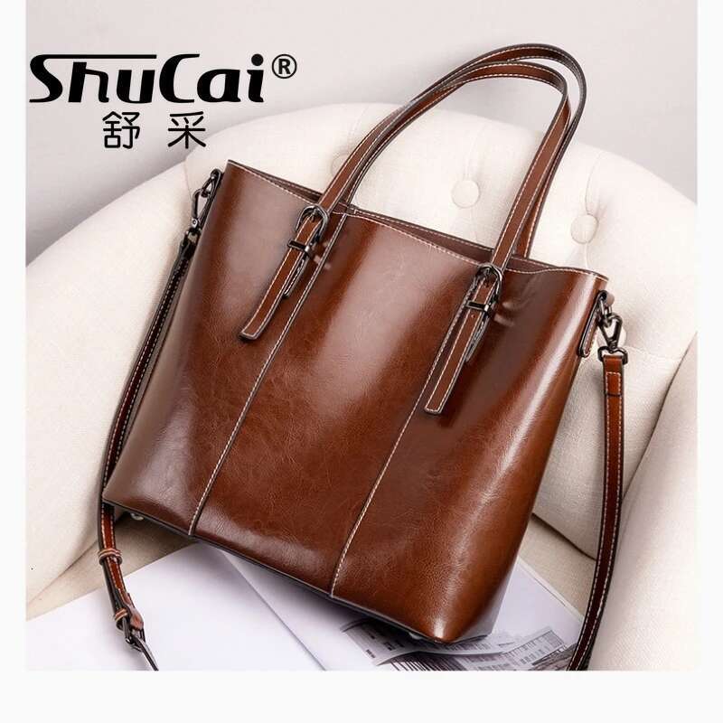 Woman Shoulder Soft Leather Large Square Tote Vintage Fashion Cowhide Handbag Shopping Crossbody Bag 2025 New