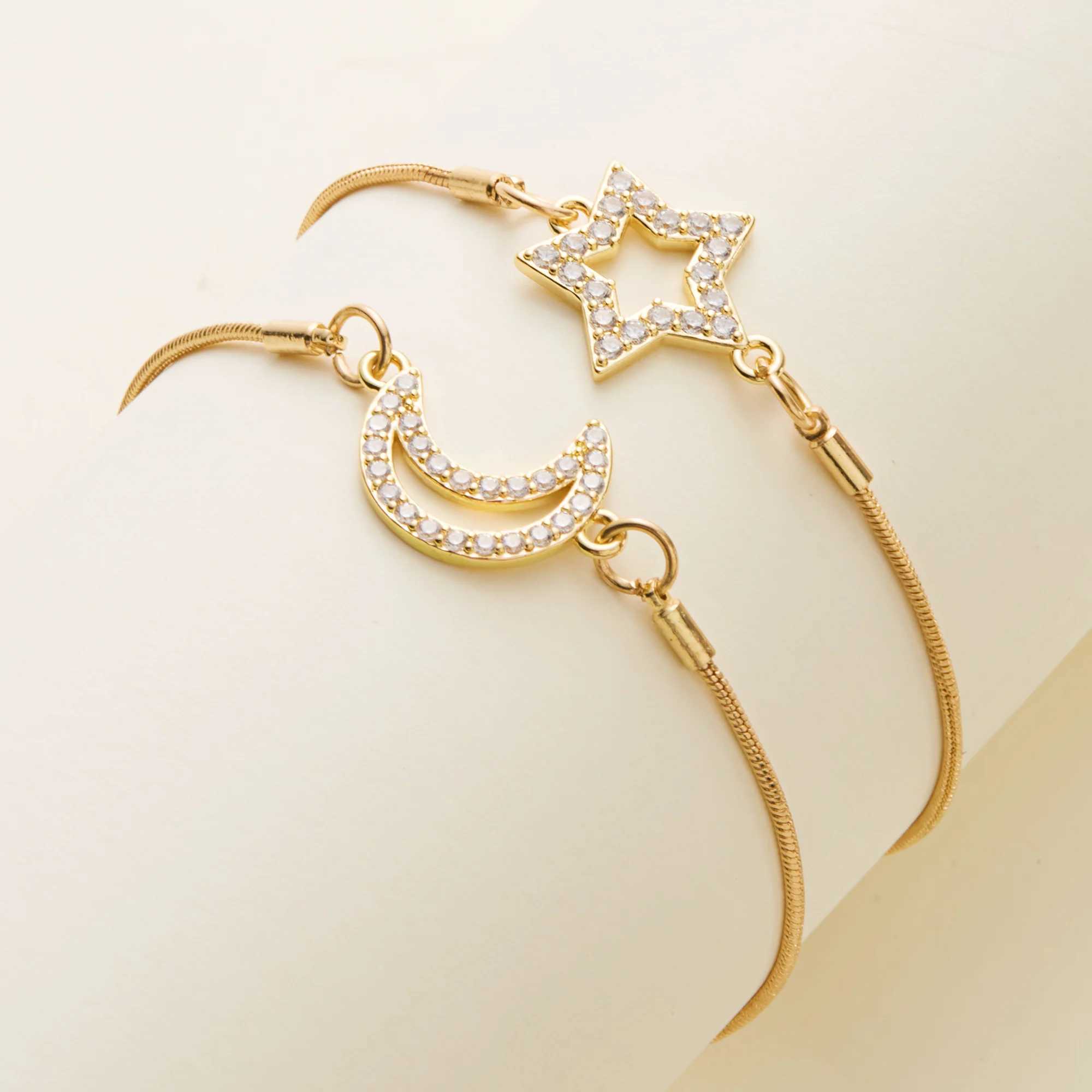 Stainl Steel Hollow Star Moon Bracelet for Women Gold Color Shiny Zircon Metal Chain Bangles Friendship Party Jewelry GiftsXJ250109