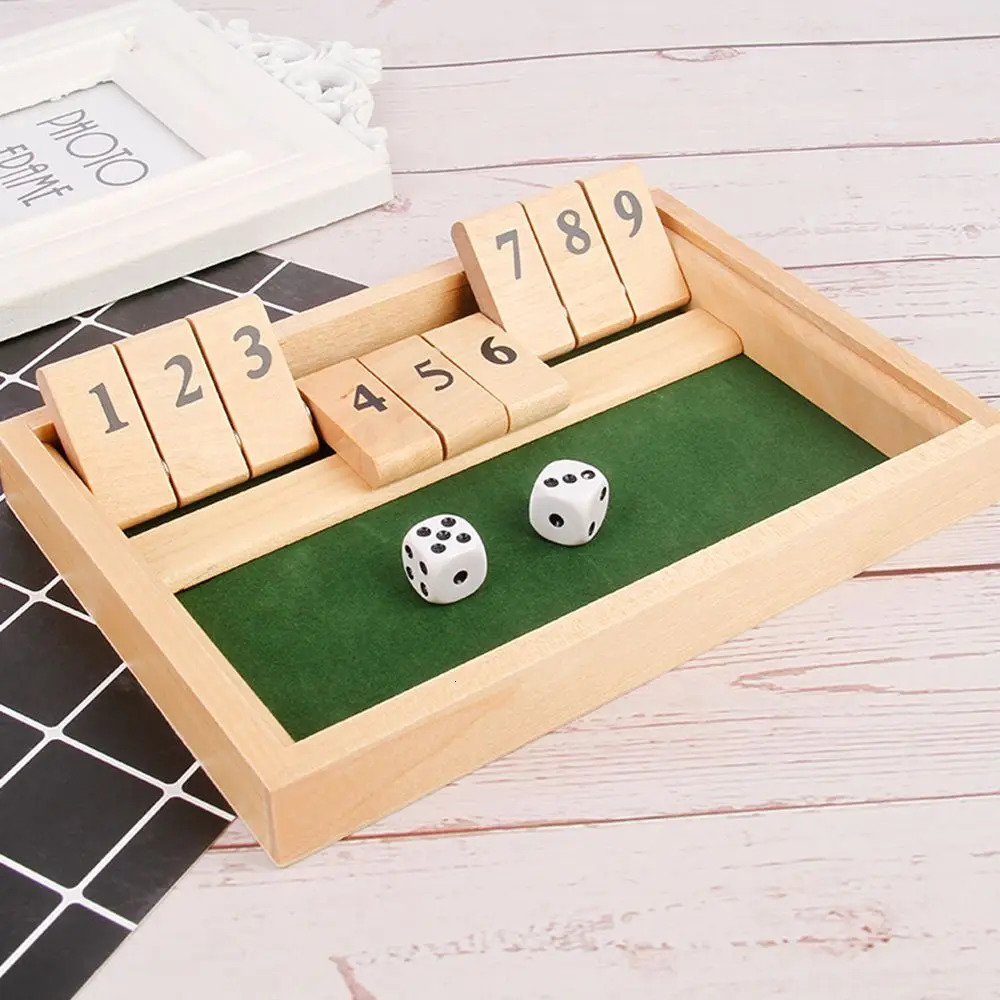 Shut The Box Dice Board Game Wooden Flaps Dices Game 4 Players Pub Bar Party Supplies Family Entertainment for Kids Adults 250109