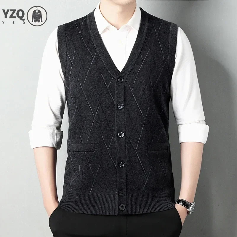 Mens Thickened Casual Sweater Tank Top Autumn and Winter Warm Cardigan 250107