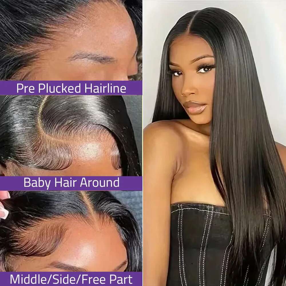 180 Density Brazilian 30 36 Inch Bone Straight 5X5 Front 100%Human Hair Wigs HD Transparent 13X6 Lace Frontal Wig For Women