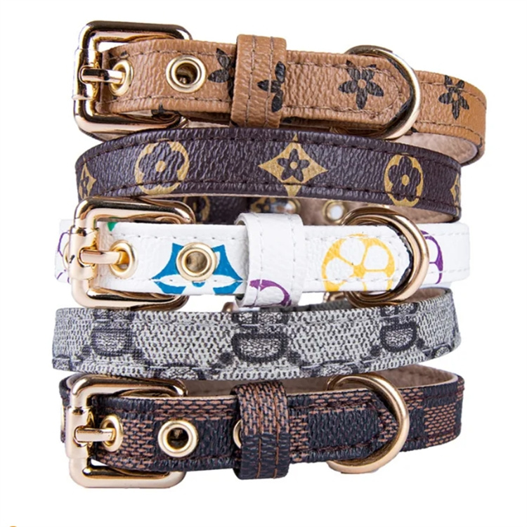 Dog Collars Leash Set Classic Presbya Letters Pattern Leashes PU Leather Fashion Casual Adjustable Dogs Cats Neck Strap Cute Pet Collar
