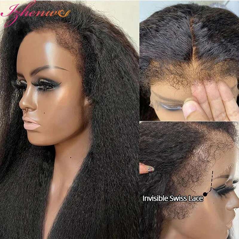 4C Edges Haire Curly Baby 13X6 Kinky Front Human Hair Transparent Yaki Straight Lace Frontal Wig