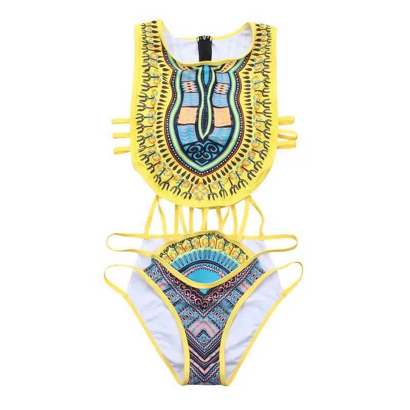 Brand New Look Bikini Africa Printed Tribal Sty Top Bottoms Ethnic Design Beachwear Swimsuit Swimwear Women Fa Bikini SetXJ240108