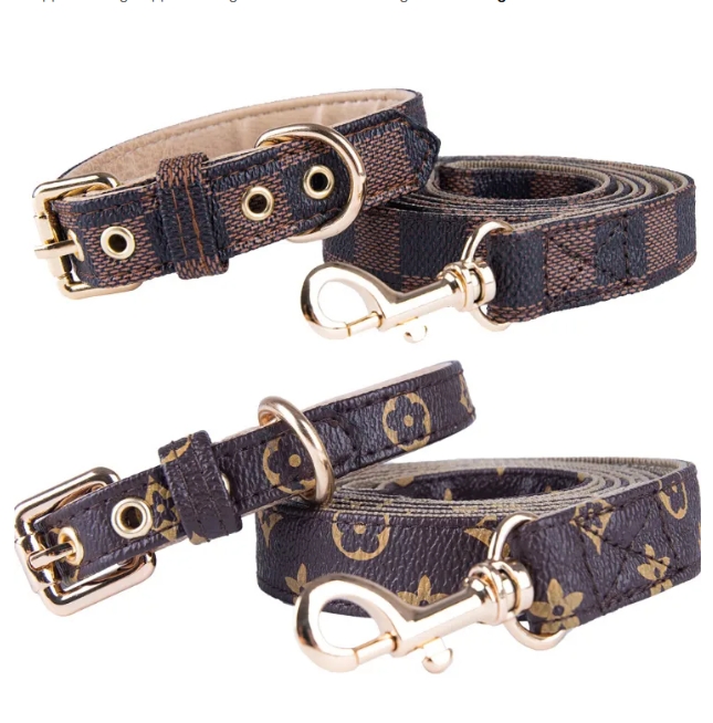 Dog Collars Leash Set Classic Presbya Letters Pattern Leashes PU Leather Fashion Casual Adjustable Dogs Cats Neck Strap Cute Pet Collar