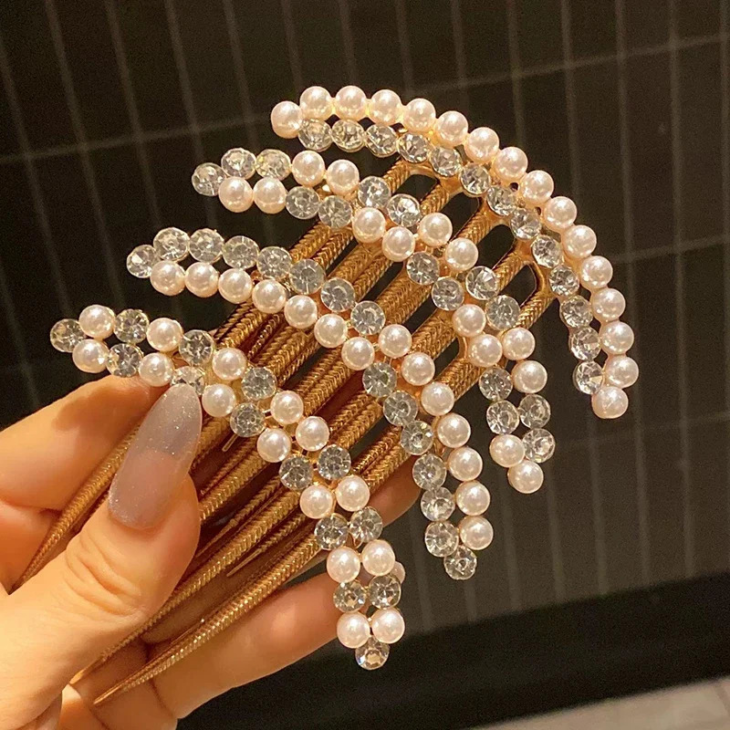 Elegant Zircon Hair Comb Pearl Crystal Hairpin Clips Wedding Bridal Hairclaw Jewelry Accessories Gifts 241228