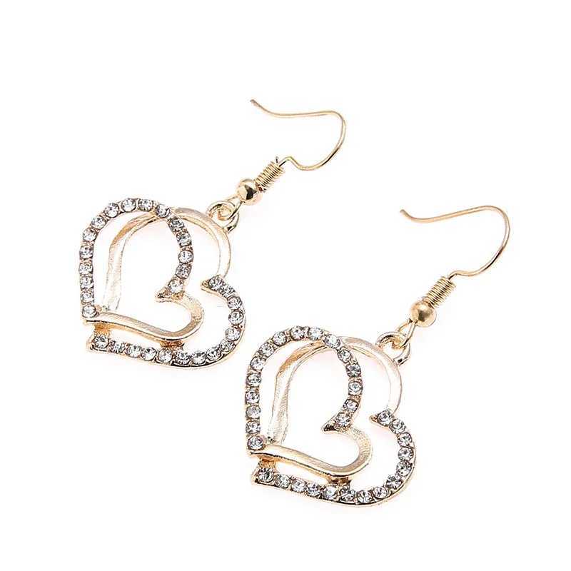 3 Pcs Set Heart Shed Jewelry Set of Earrings Pendant Necklace for Women Exquisite Fashion Rhinestone Double Heart Jewelry SetXJ250109