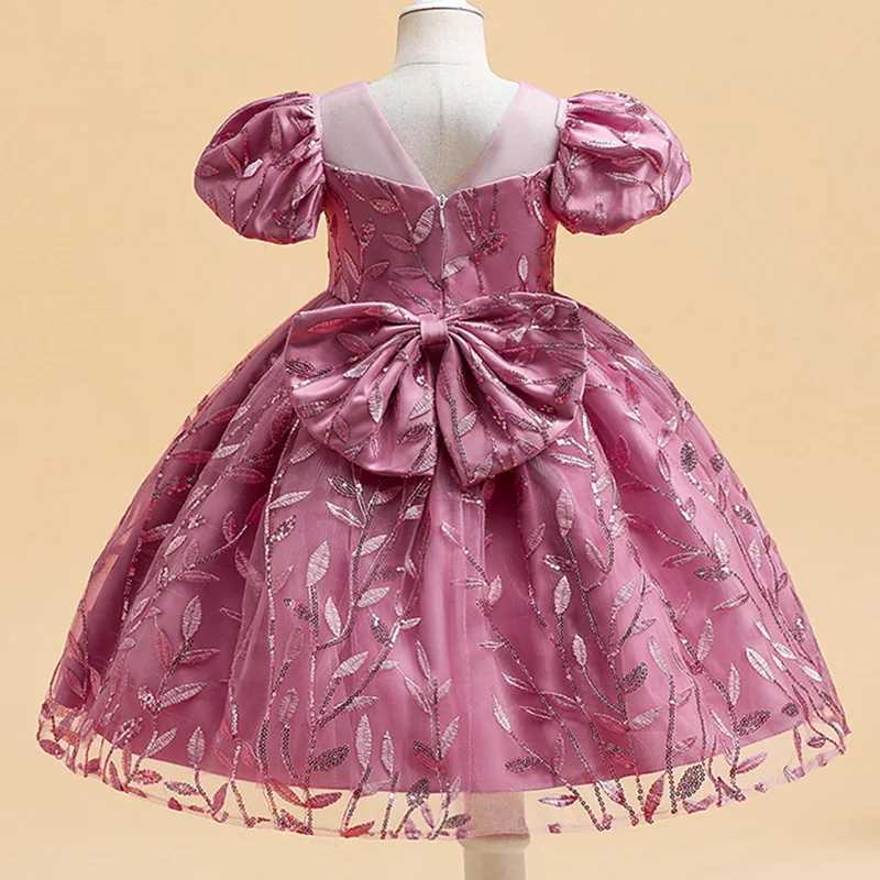 Princess Par Summer Dress For Girls Puff Sleeve Back Bow Tutu Birthday Wedding Bridesmaid Gown Flower Children Clothing PromXJ250108