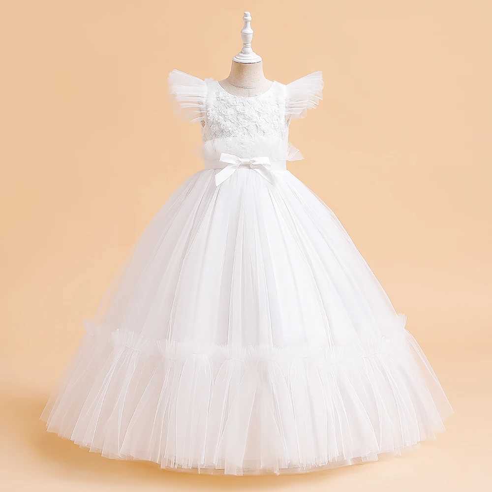 Summer White Tulle Girls Par Dress Children Costumes Long Par Bridesmaids Wedding Dresse for Girls Formal Princess Prom GownXJ250108