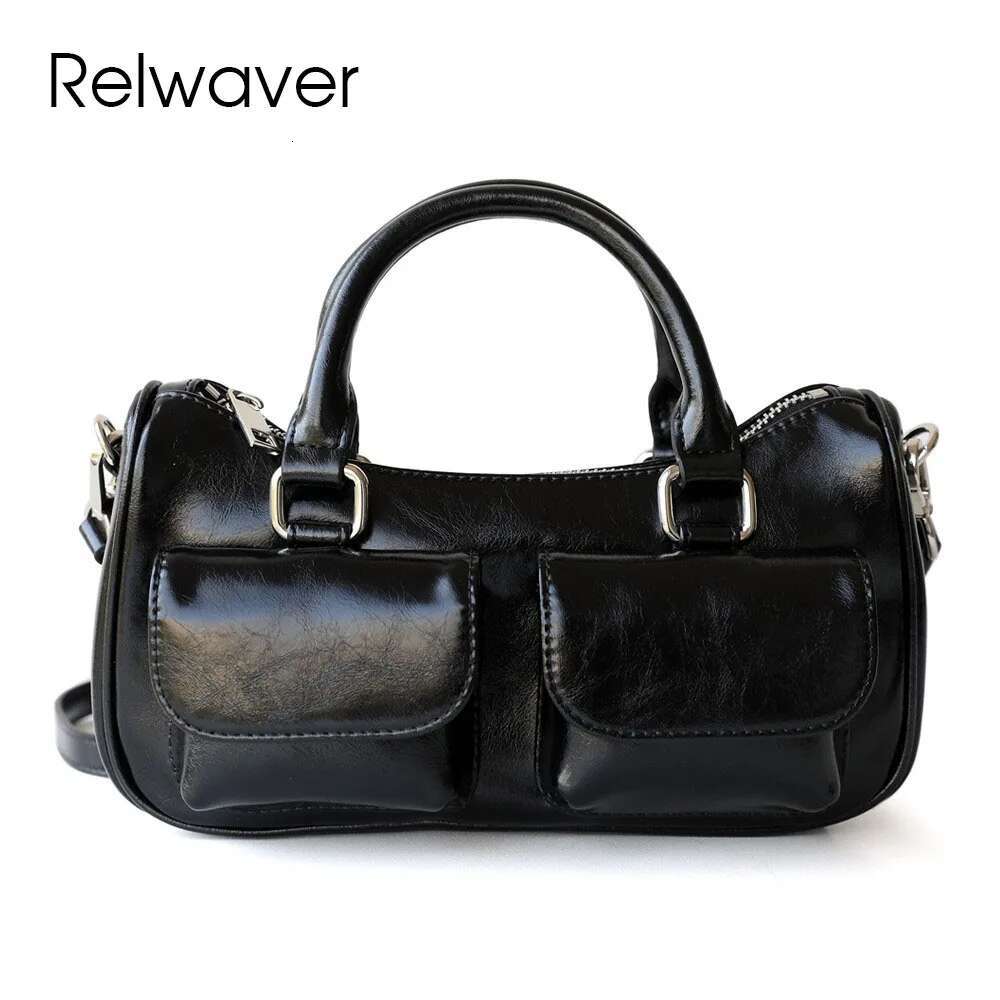 Relwaver Women Handbag Small Cowhide Split Shoulder Bag 2025 Spring Summer Versatile Pocket Waxy Leather Messenger Bags
