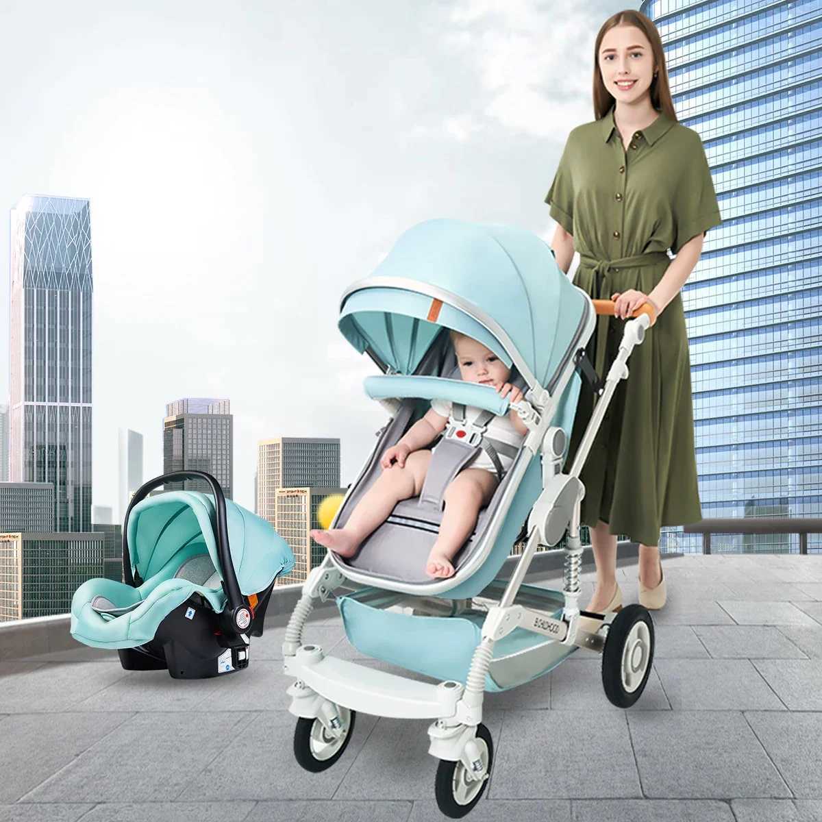 Baby stroller 3 in 1 stroller folding two-sided child four seasons stroller baby carriage high landscape Newborn Travelling Z250319
