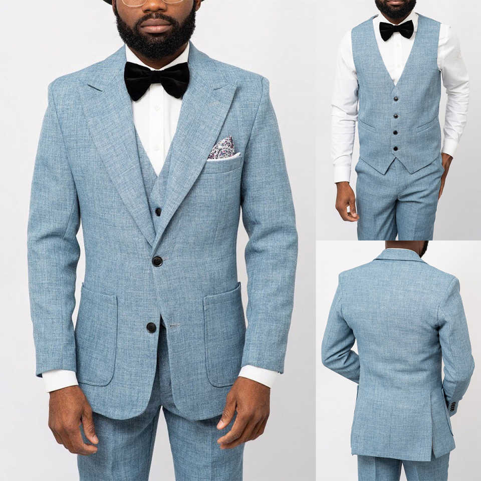 2025 New Fashion 3 Pieces Men Suits Custom Made Peaked Lapel Two Buttons Royal Wedding Suits High Quality Handsome Formal Thick Business Coat+Pant+Ves