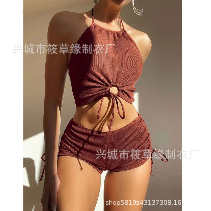2025 women's conservative solid color swimsuit bikini sexy backless swimming designer trendy beach swimsuit