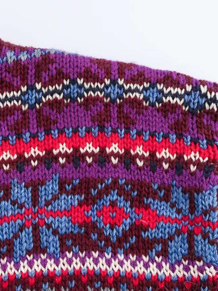 2024 European American Style Autumn And Winter New Lazy High-End Retro Fair Isle Jacquard Knit Sweater For Women