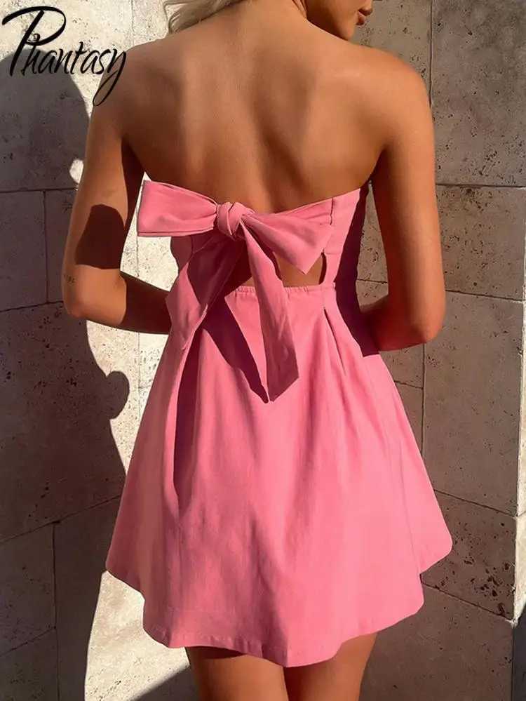 Phantasy Pink Tube Dress Womens Bow Short Skirt Elegant Nightclub Party Dress Spring/Summer Dress Black Dress 2025 New Style M250109