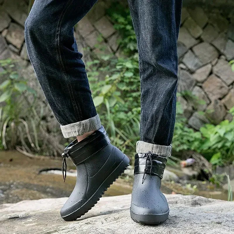 Ankle Cooking Male Shoes Chef Kitchen Low Short Mens Rain Boots Pvc Gum Waterproof Resistant Wide Toes Fashion Work Adult 250106