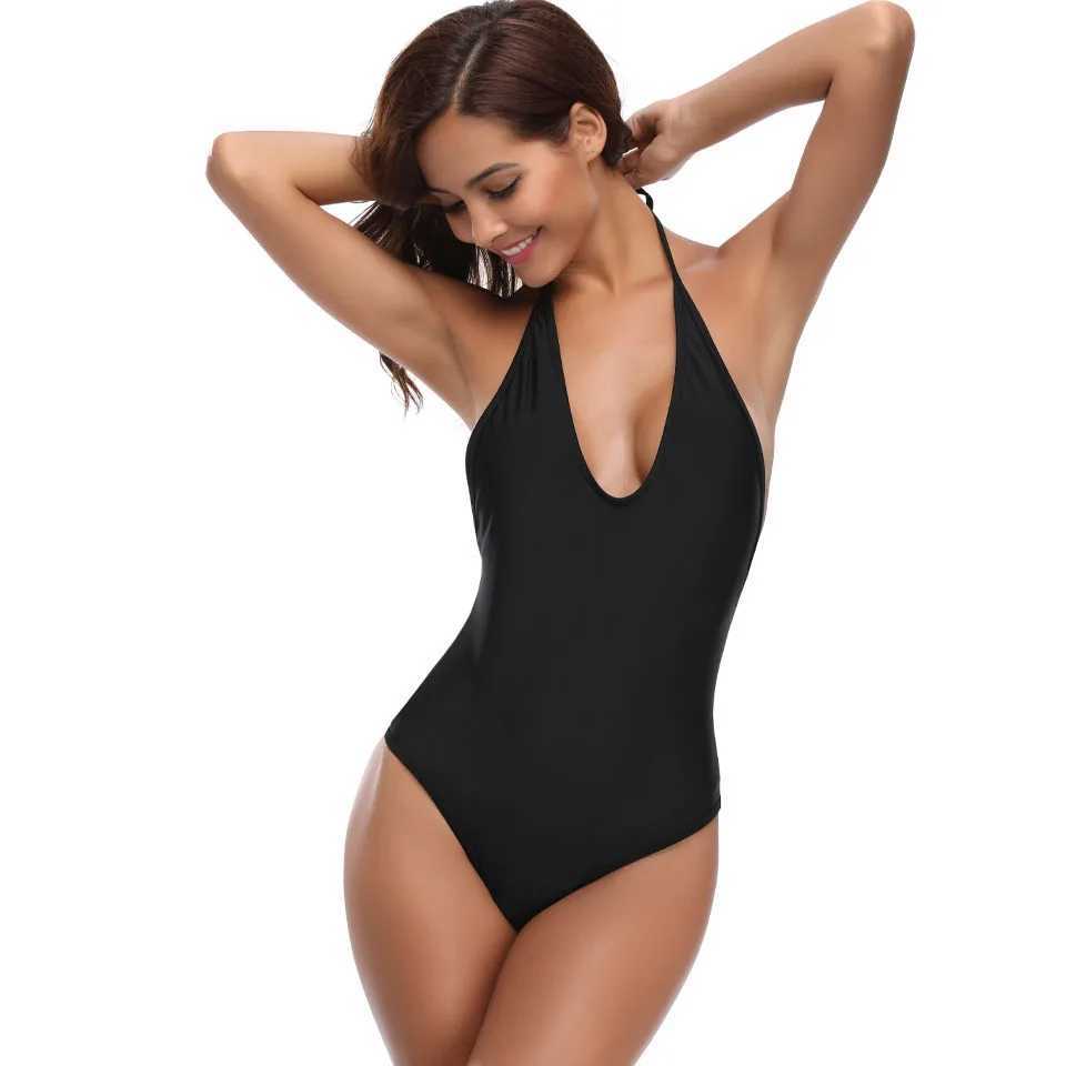 Black Swimwear Women 2023 One Piece Swimsuit Mesh Monokini Sexy Bathing Suit Fa Halter Swimming Costumes Swim Suit BeachwearXJ240108