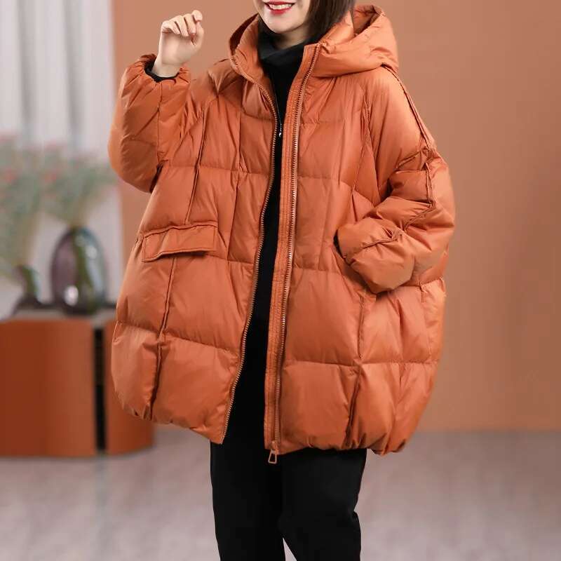 Lagabogy 2024 New Winter Women White Duck Down Jacket Hooded Warm Oversize Puffer Coat Female Casual Loose Parkas Pocket Outwear