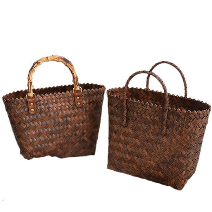 New Retro French Bag Versatile Large Capacity Woven Hand-Held Vegetable Basket Bag, Vacation Beach Bags
