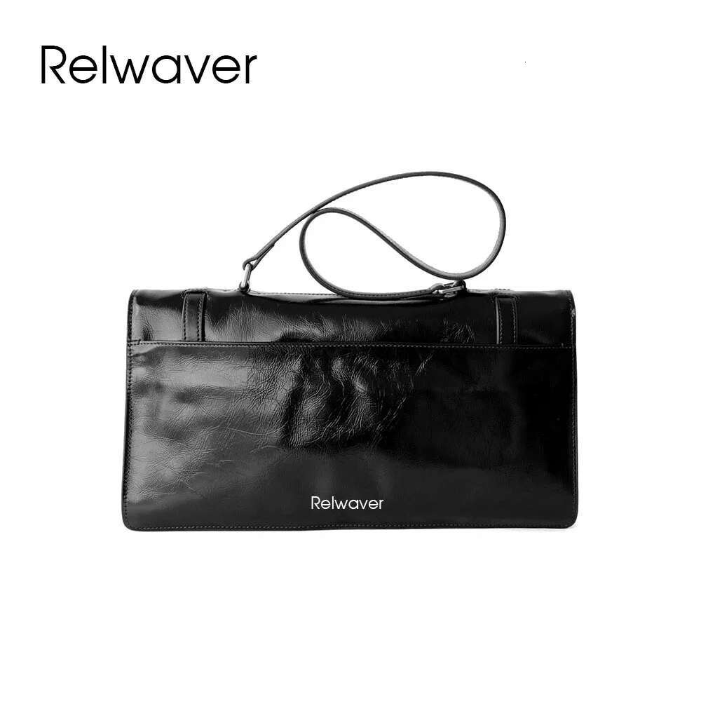 Relwaver Women Shoulder Bag Waxy Genuine Cow Leather Bags 2025 Spring Summer Accordion Side Flap Fashion Big Handbags