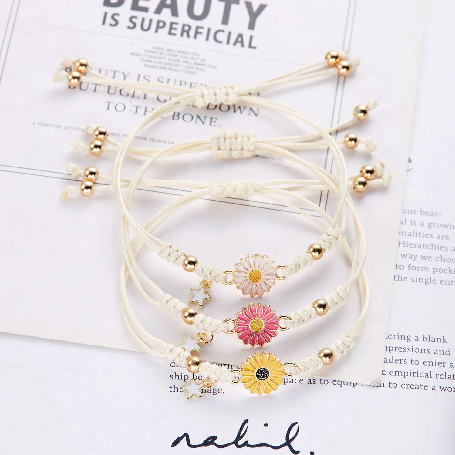 Simple Sunflower Bracelets for Women Handmade Braided Fashion Colorful Daisy Adjustable Bangle Friendship Good Luck Jewelry GiftXJ250109