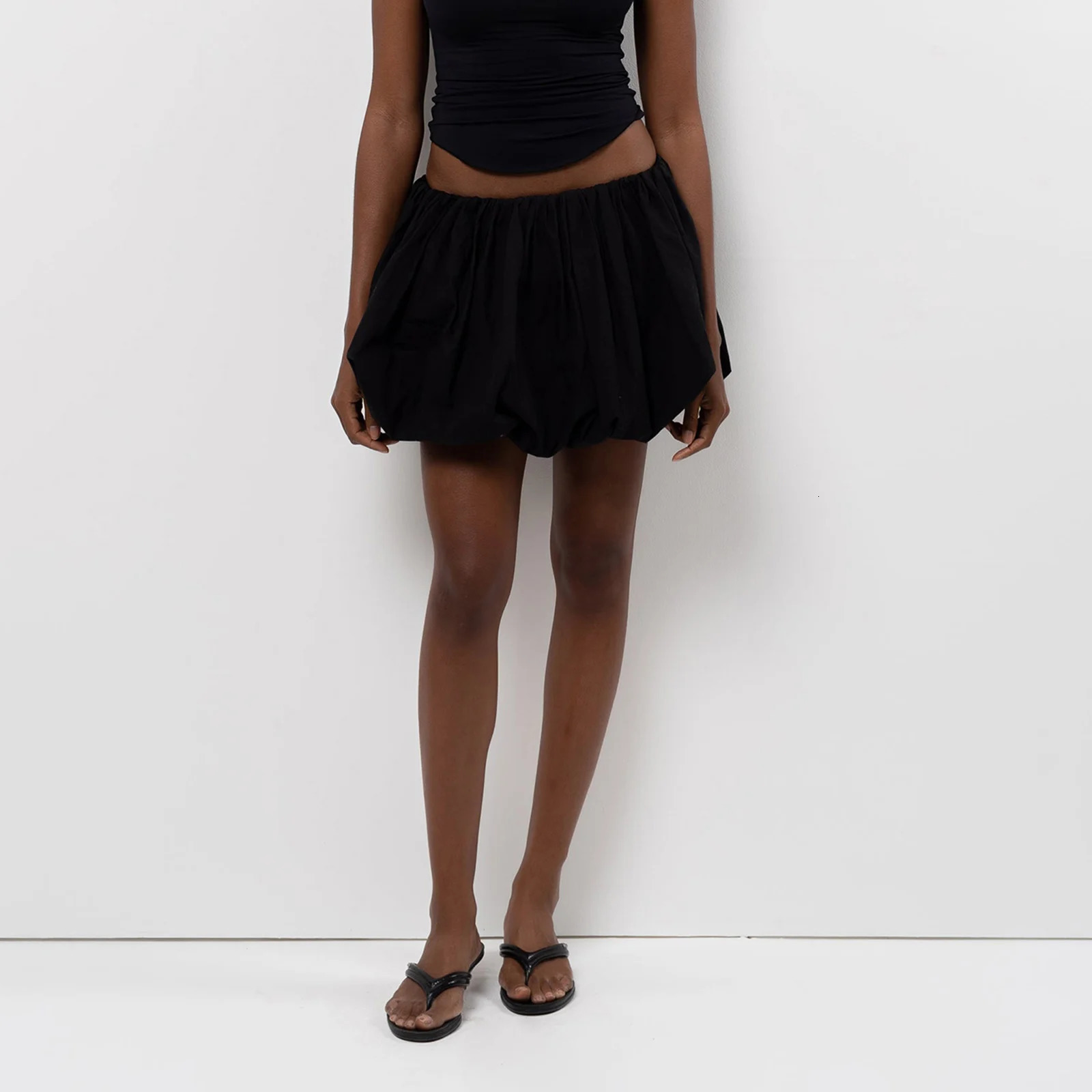 Women Lantern Mini Skirts Summer Casual Loose Fitting Elastic Waist Solid Color Short Pufll Skirt Sweet Style Girls 250106