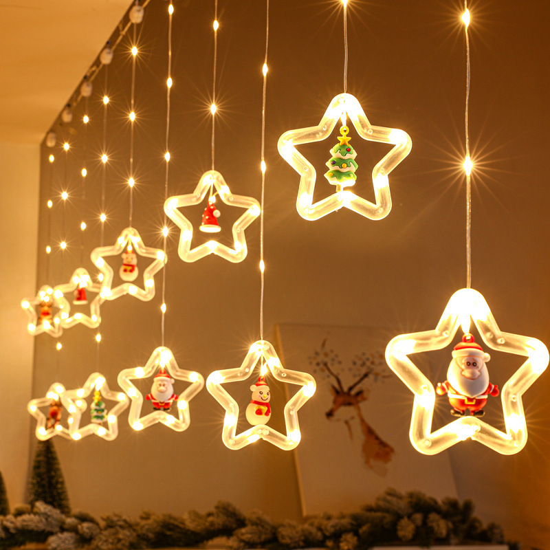 Leather cord curtain lights usb remote control ambient color lights christmas star snowflake decoration christmas tree circle copper wire