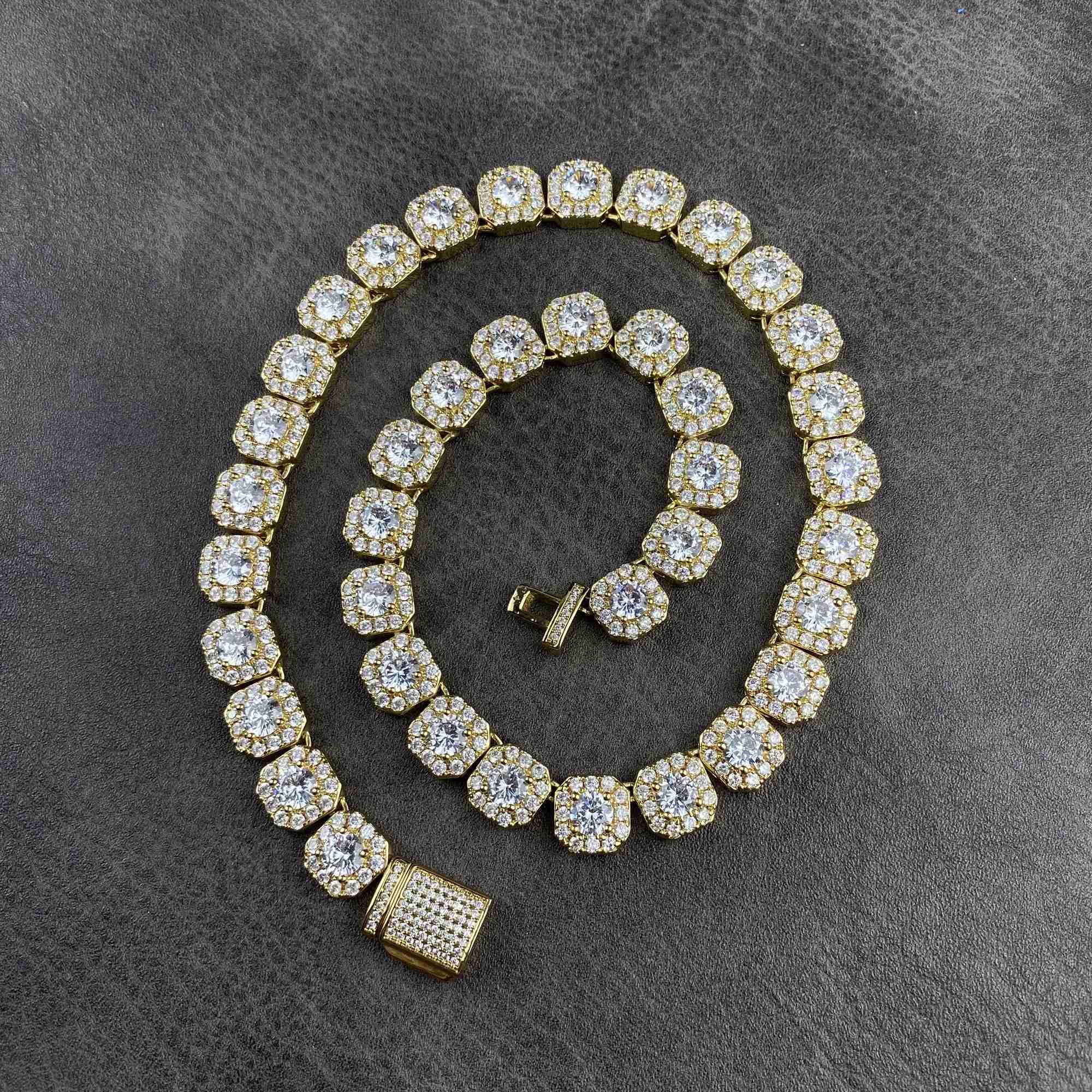 Fine jewelry Hiphop 925 Sterling Silver D VVS Diamond moissanite 10mm Cluster tennis chain Mens necklace
