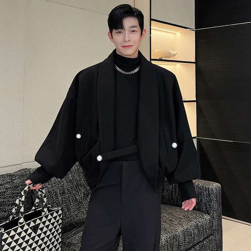 Original Buttoned Decorate Asymmetric Design Jacket Autumn New Men's Personality Trendy High Street Clothes