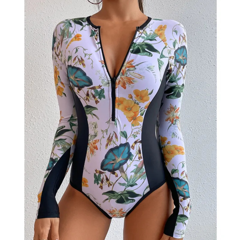 One-Piece Swimsuit Closed Long Sleeve Swimwear For Sports Surfing Bodysuit Women Swimming Bathing Suit Beachwear Pool Bather 250106