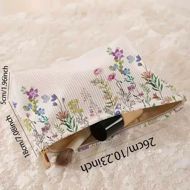 Floral printed Corduroy makeup bag lightweight zipper makeup storage box multifunctional bag with lining W250109