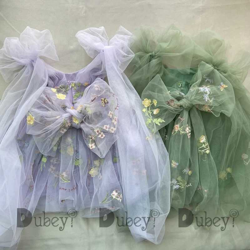 2023 Baby Embroidery Dress Girl Summer Dress Floral Bows Sleeveless Ballarina Dance Performance Dress Girls Tutus ClothesXJ250108