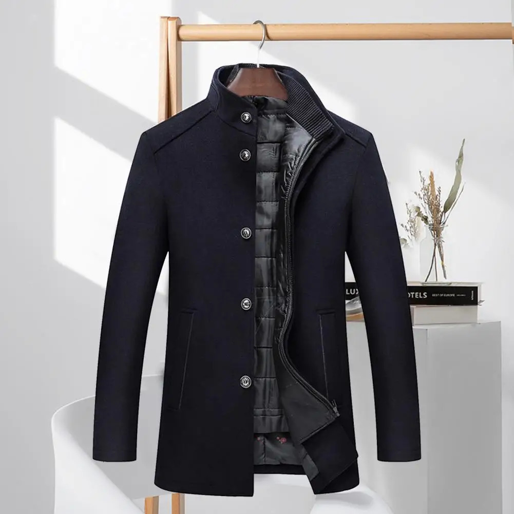 Men Woolen Jacket Waistcoat Two Peices Set Casual Wool Blend Coat Winter MidLength Thickened Overcoat With 250106