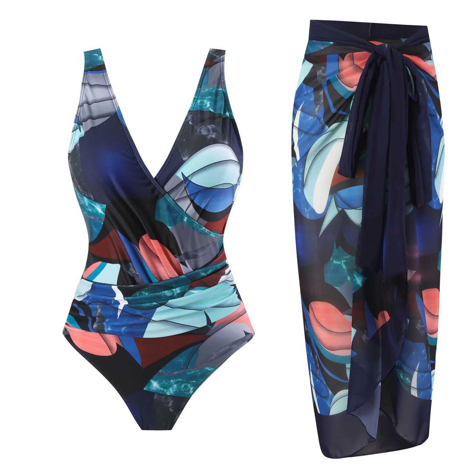 Women vintage sty one piece swimsuit for big breasts Monokini plus size tummy control bathing suit luxury swimwear with skirtXJ240108
