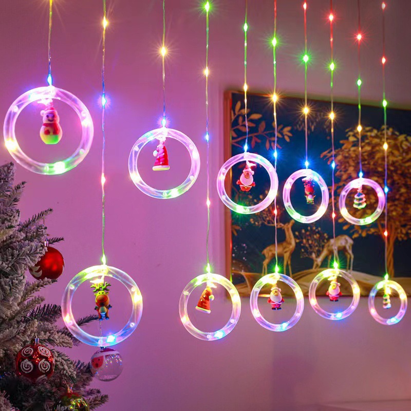 Leather cord curtain lights usb remote control ambient color lights christmas star snowflake decoration christmas tree circle copper wire