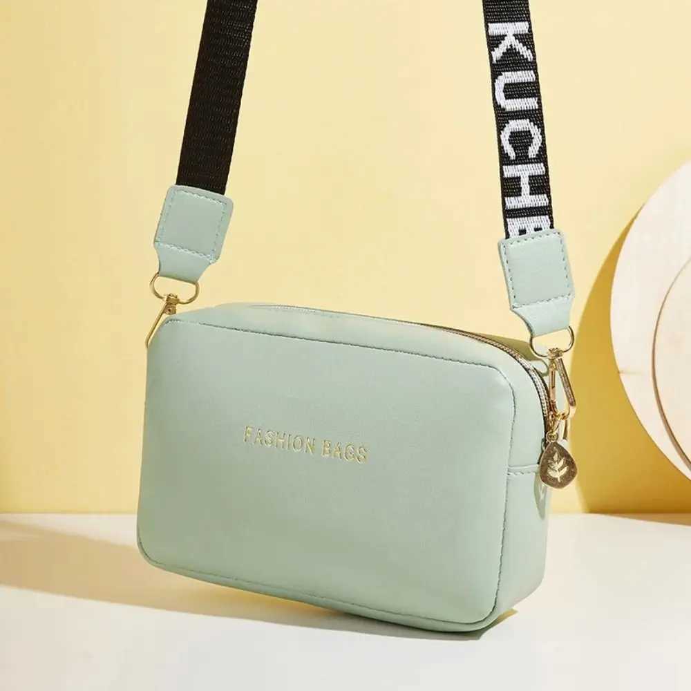 Simple Designer Wide Letter Strap Women Handbag PU Leather Square Shoulder Bag Travel Purse Small Phe Crossbody BagXJ250108