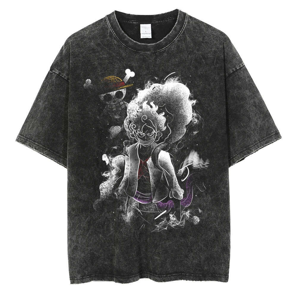 Washed Anime Day diffuse new Harajuku loose China-Chic T-shirt male pirate king five Nica