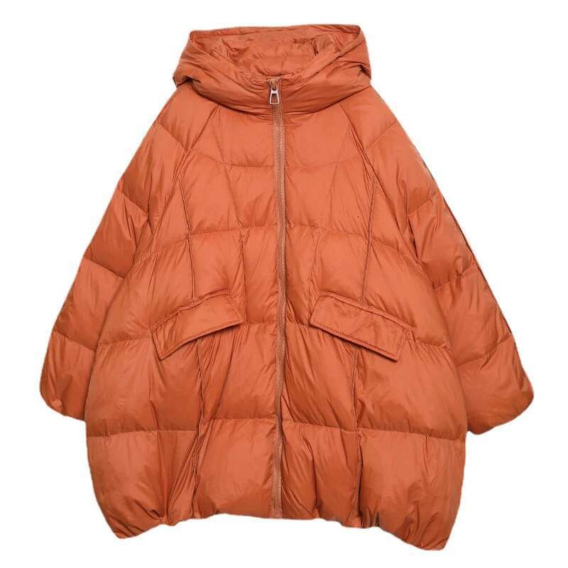 Lagabogy 2024 New Winter Women White Duck Down Jacket Hooded Warm Oversize Puffer Coat Female Casual Loose Parkas Pocket Outwear